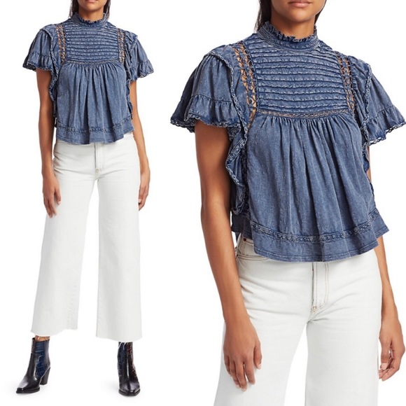 Free People Blue Ruffled Top - Picture 3 of 6